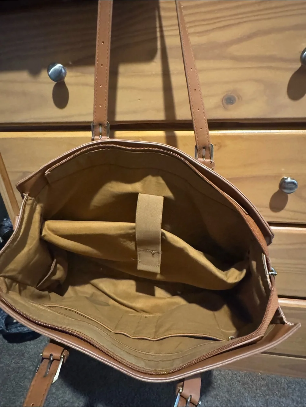 Missnine Tan Embossed Leather Tote Bag